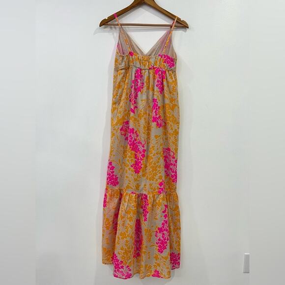 Old Navy Maxi Dress Small Petite Floral Pink Orange Metallic Gold Silver - Picture 9 of 10